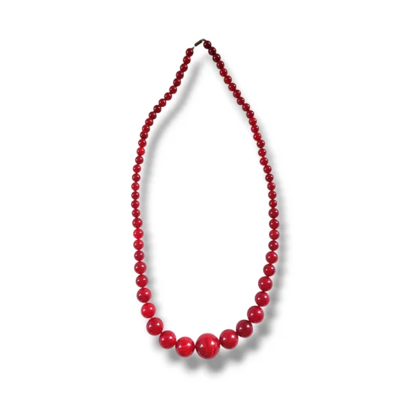 VTG Long Elegant Graduated Vibrant Red Beaded Necklace - Picture 3 of 7